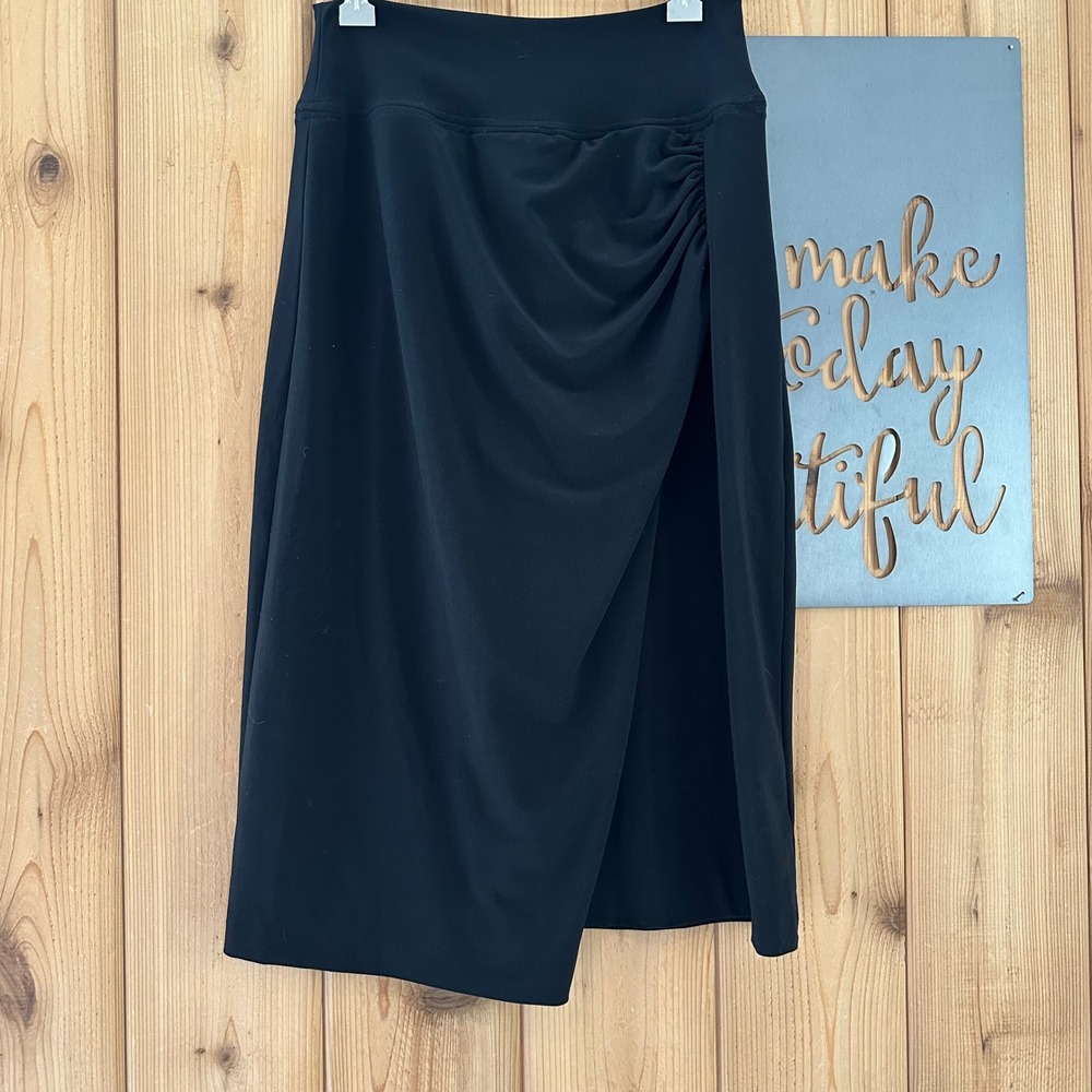 Norma Kamali Gathered Faux Wrap Skirt in Black Size Small